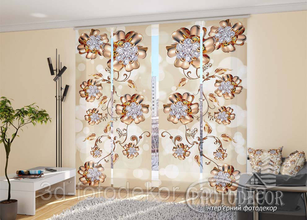 Японські фото штори "3D Квіти з діамантами" - Будь-який розмір. Читаємо опис!, фото 1