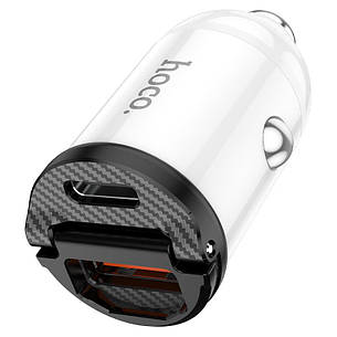 Автомобільний зарядний пристрій в прикурювач Hoco NZ2 Link USB + Type-C 30 W Білий/ Чорний (W35512), фото 3