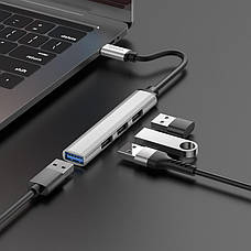 USB-Хаб Hoco HB26 4 в 1 Type-C на 4 х USB Сріблястий (6931474765475), фото 5