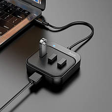 USB-Хаб Hoco HB31 4 в 1 Type-C на 4 x USB Чорний (39165), фото 6