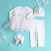 Белое Нарядные платья для новорожденных, Комплект крестильное платье для девочки