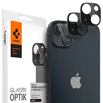 Захисне скло Spigen для камери iPhone 15 / 15 Plus / 14 / 14 Plus — Optik (2шт), Black (AGL05274)