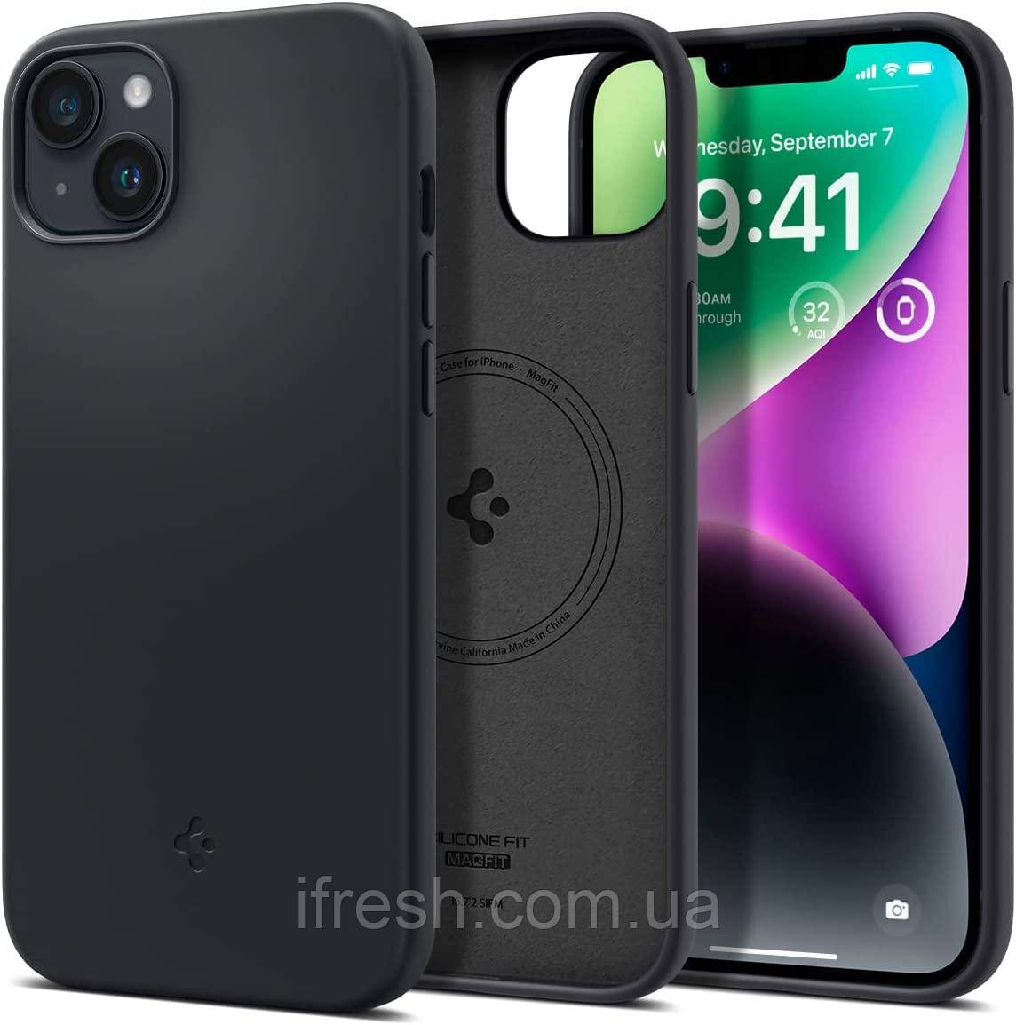 Чохол Spigen для iPhone 14 - Silicone Fit MAG, Black (ACS05067)