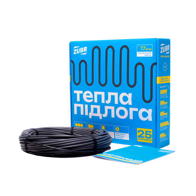 Нагрівальний кабель ZUBR DC Cable 17 / (5,2-6,5 м2) 890 Вт гріючий кабель для теплої підлоги Зубр