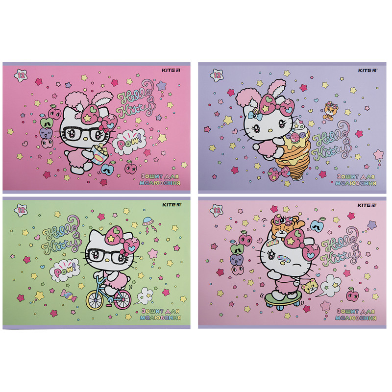 Зошит для малюв. на скобі 12/100 A4 "Hello Kitty" Уф лак+глітер №HK23-241/Kite/(20)(160)