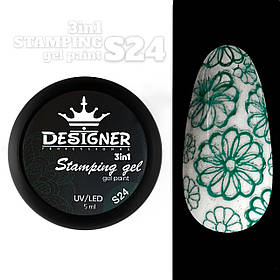 Гель 3в1 Stamping Gel Paint 3в1 для дизайну нігтів (для розпису, аеропуфінгу, стемпінгу) Дизайнер, 5 мл. Світло-зелений S24