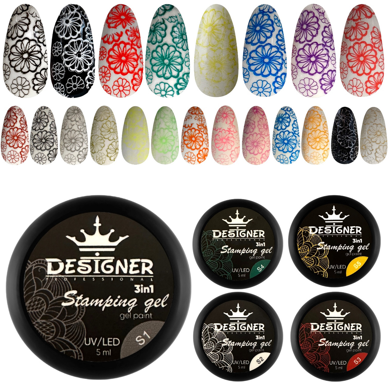 Гель 3в1 Stamping Gel Paint 3в1 для дизайну нігтів (для розпису, аеропуфінгу, стемпінгу) Дизайнер, 5 мл.