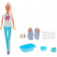 Лялька типу Барбі з дітками DEFA 8213 ванночка в комплекті (Синий)