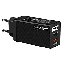 Зарядний пристрій GaN 65W PD Type-C / 20 W QC 3.0 USB-A — Чорний