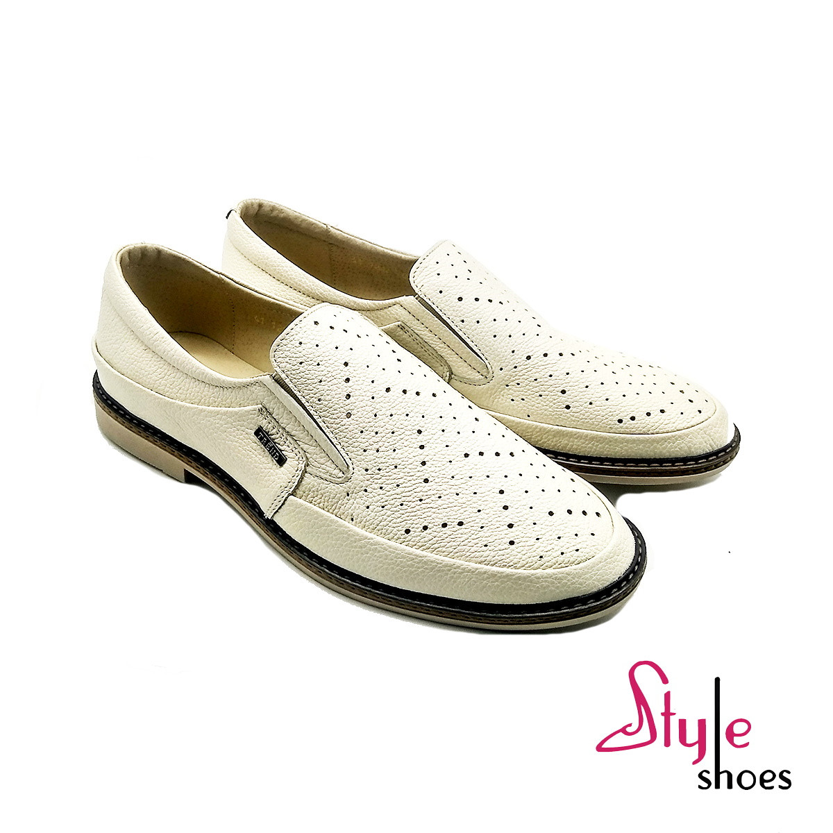 Туфлі чоловічі літні шкіряні бежевого кольору "Style Shoes"