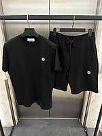 Костюм мужской Stone Island шорты и футболка черный летний спортивный комплект лето стильный качественный