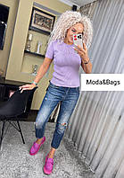 Базовая молодежная женская трикотажная футболка кофта в рубчик р.42/48 оверсайз сирень в ассортименте