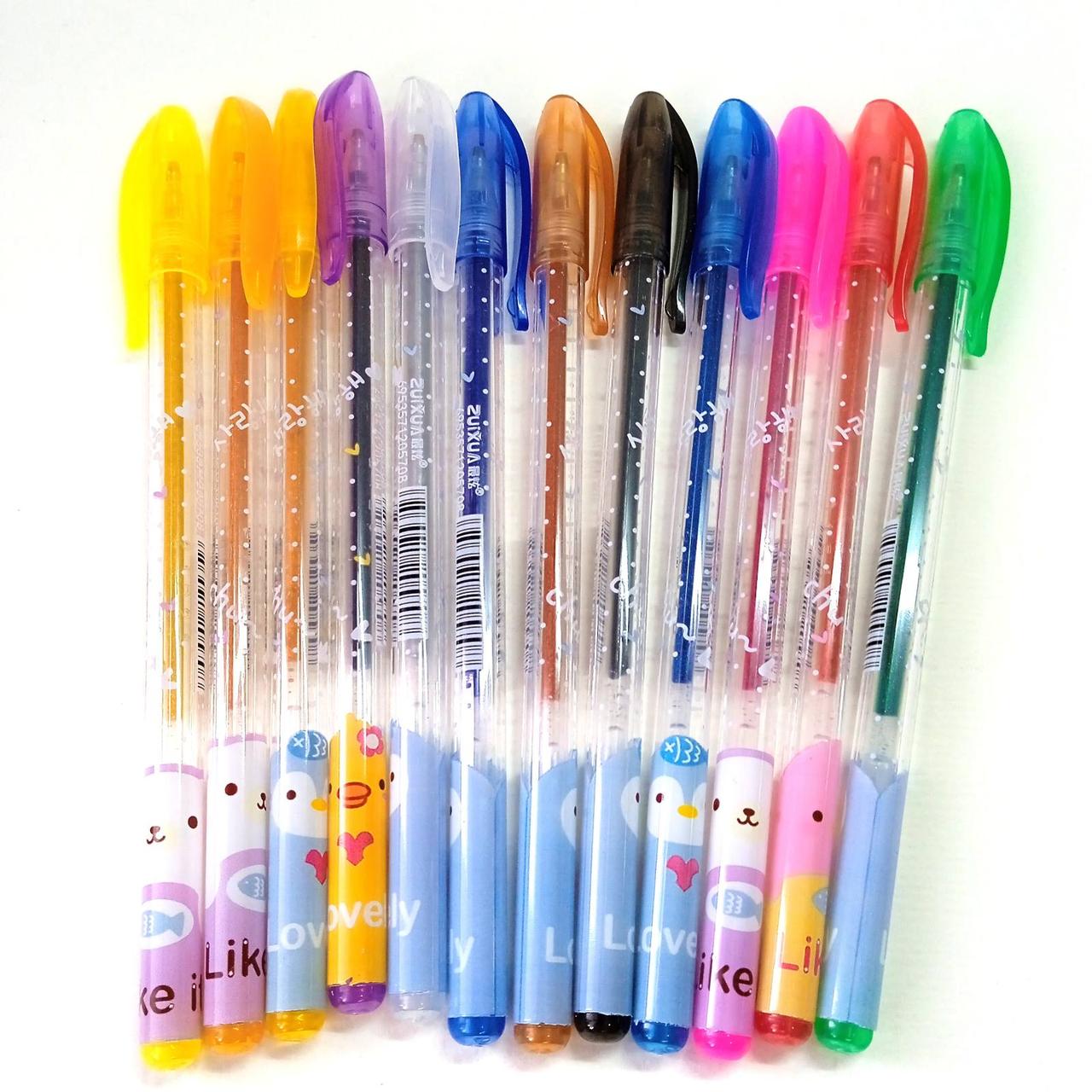 Набір гелевих ручок з блиском 12 кольорів | набір кольорових ручок | кольорові ручки з глітером |, фото 1