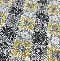 Ткань для штор римских штор скатерти геометрия абстракция витражи черный серый желтый