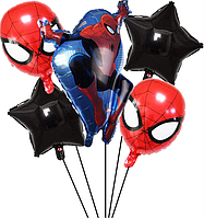 Набор фольгированных шаров Человек паук 5 шт, фигурные надувные шары Спайдермен красная маска