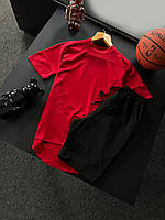 Мужской стильный летний комплект шорты и футболка красного цвета базовый