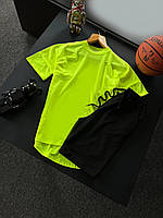 Мужской стильный летний комплект шорты и футболка салатового цвета базовый