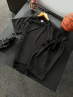 Мужской стильный летний комплект шорты и футболка черного цвета базовый