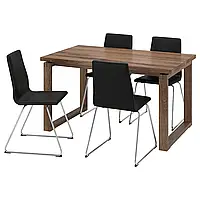Стол и 4 стула, дубовый шпон, мореный в коричневом цвете/черный хром Bomstad, 140x85 см MORBYLANGA / LILLANAS