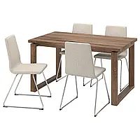 Стол и 4 стула, дубовый шпон, мореный в коричневом цвете/хром Gunnared сиреневый, 140x85 см MORBYLANGA /