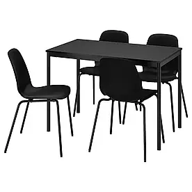 Стіл і 4 стільці, чорний/чорний/чорний/чорний, 110х67 см SANDSBERG / LIDAS
