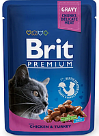 Влажный корм для кошек с индейкой и курицей Brit Premium Cat Chicken & Turkey pouch 100 г