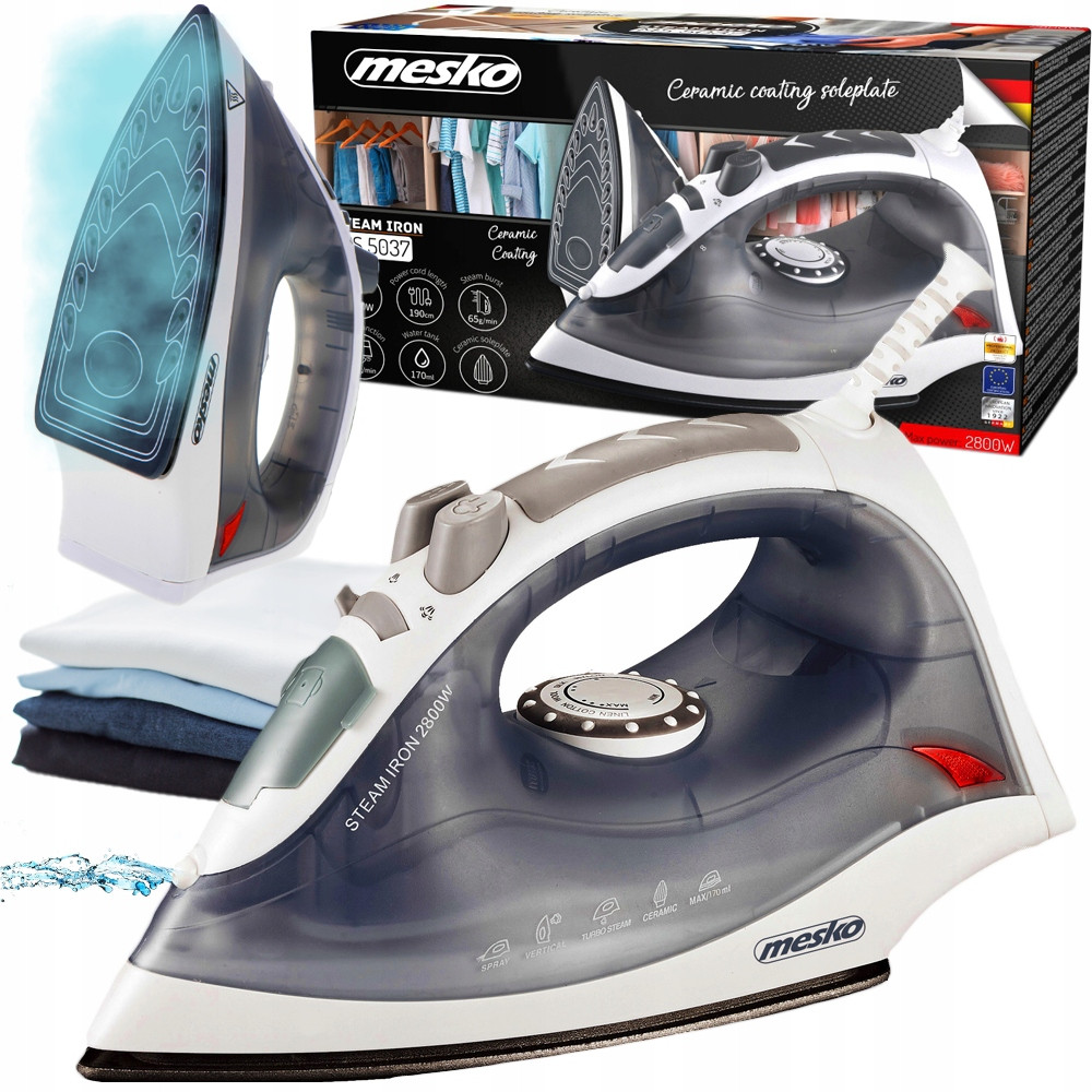 Паровий праска Mesko MS 5037 — 2800 Вт, керамічна підошва, вертикальне відпарювання, фото 1