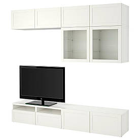 Комбінація для зберігання ТВ/скляні двері, білий/біле прозоре скло Hanviken, 240x42x231 см BESTA