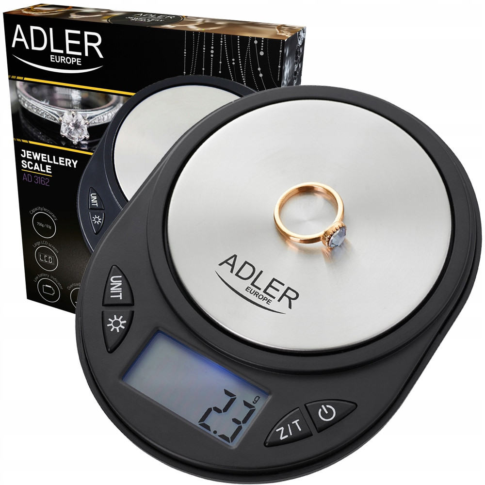Ювелірні ваги Adler AD 3162 — 750 г, точність 0,1 г, LCD-дисплей
