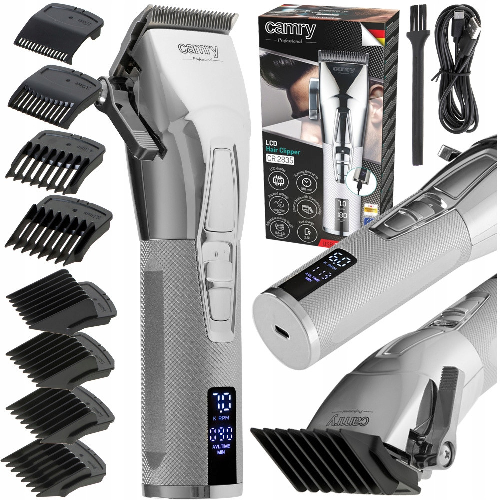 Машинка для стрижки Camry CR 2835s - 100Вт, 8 насадок, титаново-керамічне лезо, 2 швидкості, LCD-дисплей, фото 1