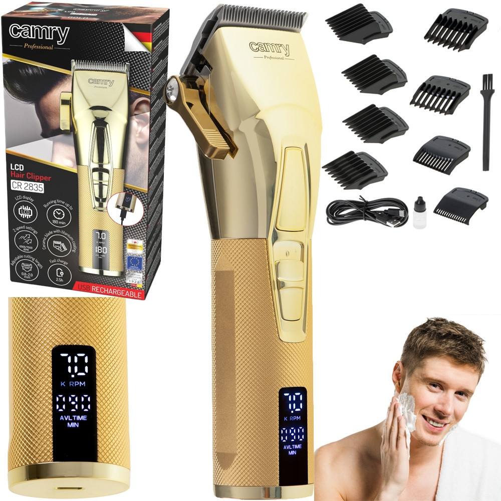 Машинка для стрижки Camry CR 2835g - 100Вт, 8 насадок, титаново-керамічне лезо, 2 швидкості, LCD-дисплей, фото 1