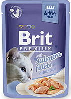 Влажный корм для кошек с филе лосося в желе Brit Premium Cat Salmon Fillets Jelly pouch 85 г