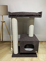 Домик когтеточка Мрия 100х60х40см с подушкой, белый канат, дряпка для кота