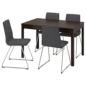 Стіл і 4 стільці, темно-коричневий/хром Gunnared темно-сірий, 120/180 см EKEDALEN / LILLANAS