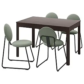 Стіл і 4 стільці, темно-коричневий/хакебо сіро-зелений, 120/180 см EKEDALEN / MANHULT