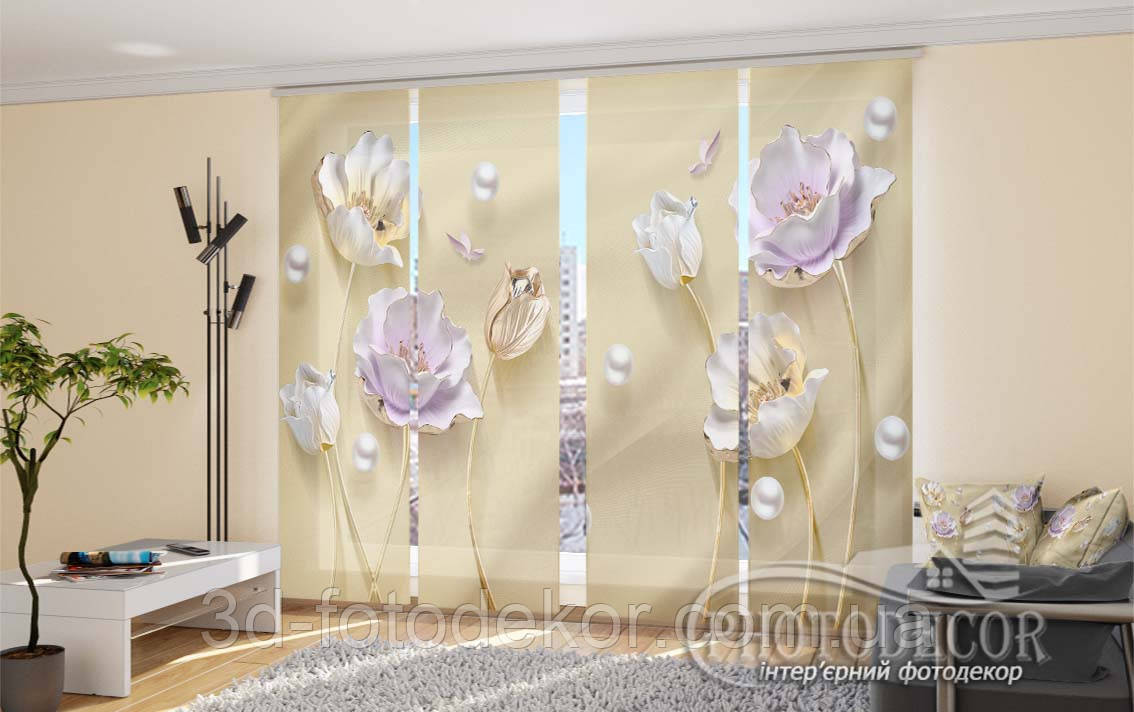 Японські фото штори "Маки та перли 1" - Будь-який розмір. Читаємо опис!, фото 1