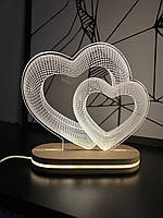 Романтичний нічник "Два сердця"13 на 18 см з живленням USB