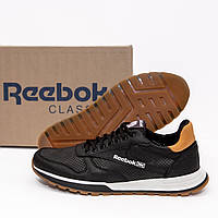 Мужские кожаные летние кроссовки Reebok classic, перфорация 40-45 черные