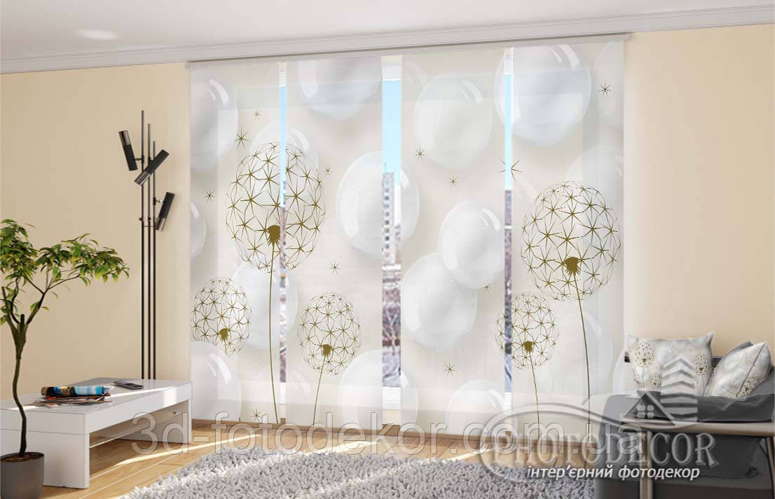 Японські фото штори "Кульбаби з перлами" - Будь-який розмір. Читаємо опис!, фото 1