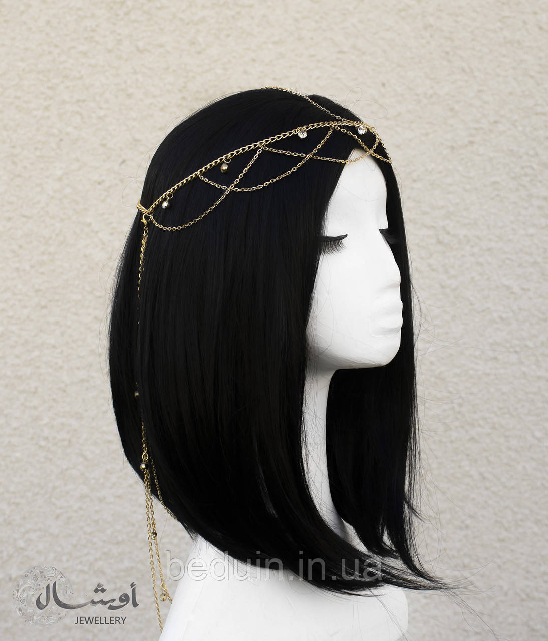 Подовжений ланцюжок Тіара на голову "Жасмин" — прикраса для фотосесії, на захід Aushal Jewellery