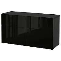 Комбинация для хранения с дверцами/ящиками, черно-коричневый/Сельсвикен глянцевый/черный, 120x42x65 см BESTA