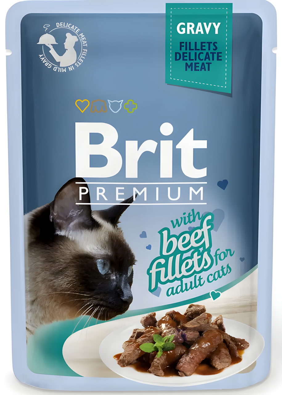 Вологий корм для котів з філе яловичини в соусі Brit Premium Cat Beef Fillets Gravy pouch 85 г, фото 1