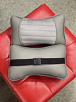 Ортопедична подушка на підголівник для шиї в автомобіль з екошкіри, модель Monaco,сіра