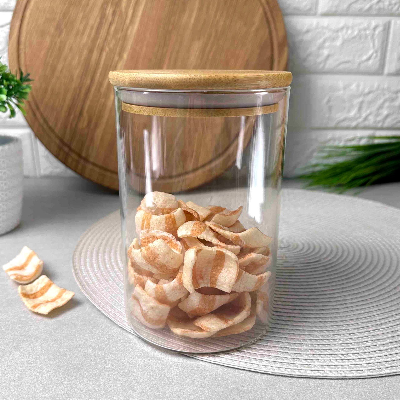 Скляна банка для зберігання з бамбуковою кришкою 950 мл