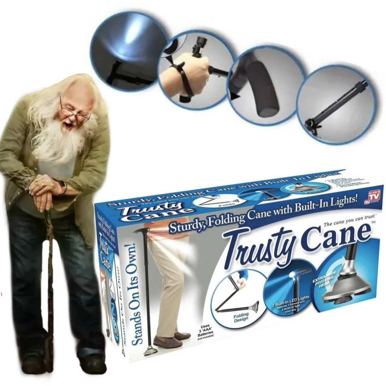 Палиця Trusty Cane складана телескопічна паличка для ходьби з ліхтариком підсвіткою опора для ходьби SP
