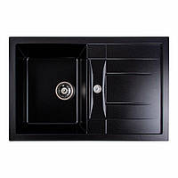 Гранитная мойка для кухни Platinum 7850 TROYA матовая Черный металлик