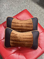 Ортопедична подушка на підголівник для шиї в автомобіль з екошкіри, модель Monaco, оранж