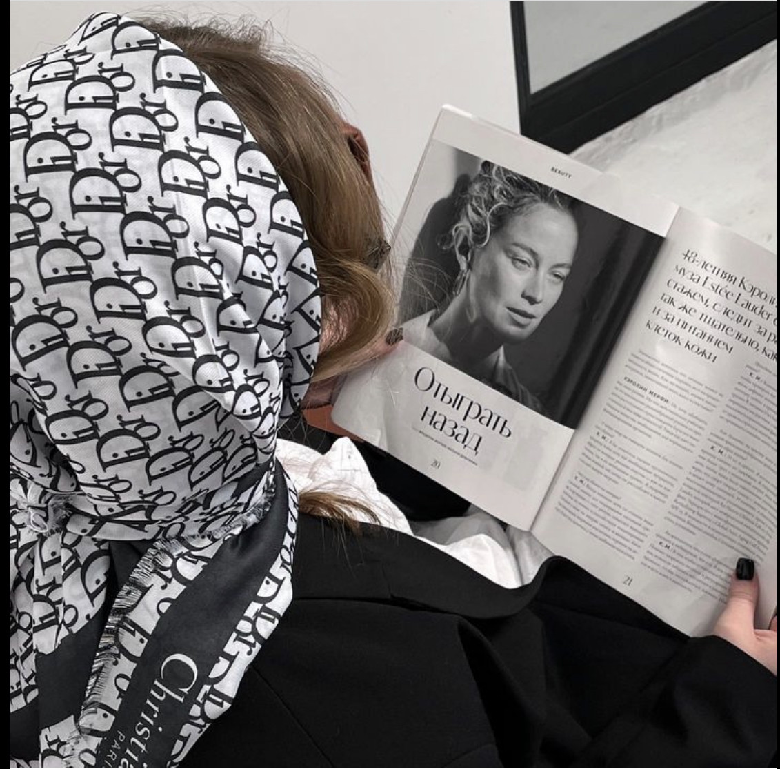 Платок Dior 180* 70 см , Шовкова хустинка Діор чорно- біла