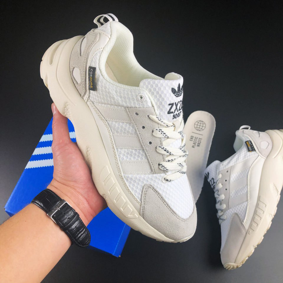 Чоловічі кросівки Adidas ZX 22 Boost замшеві літні повсякденні білі бежеві