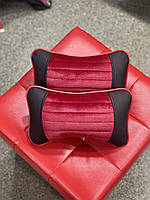 Ортопедична подушка на підголівник для шиї в автомобіль з екошкіри, модель Monaco, червона